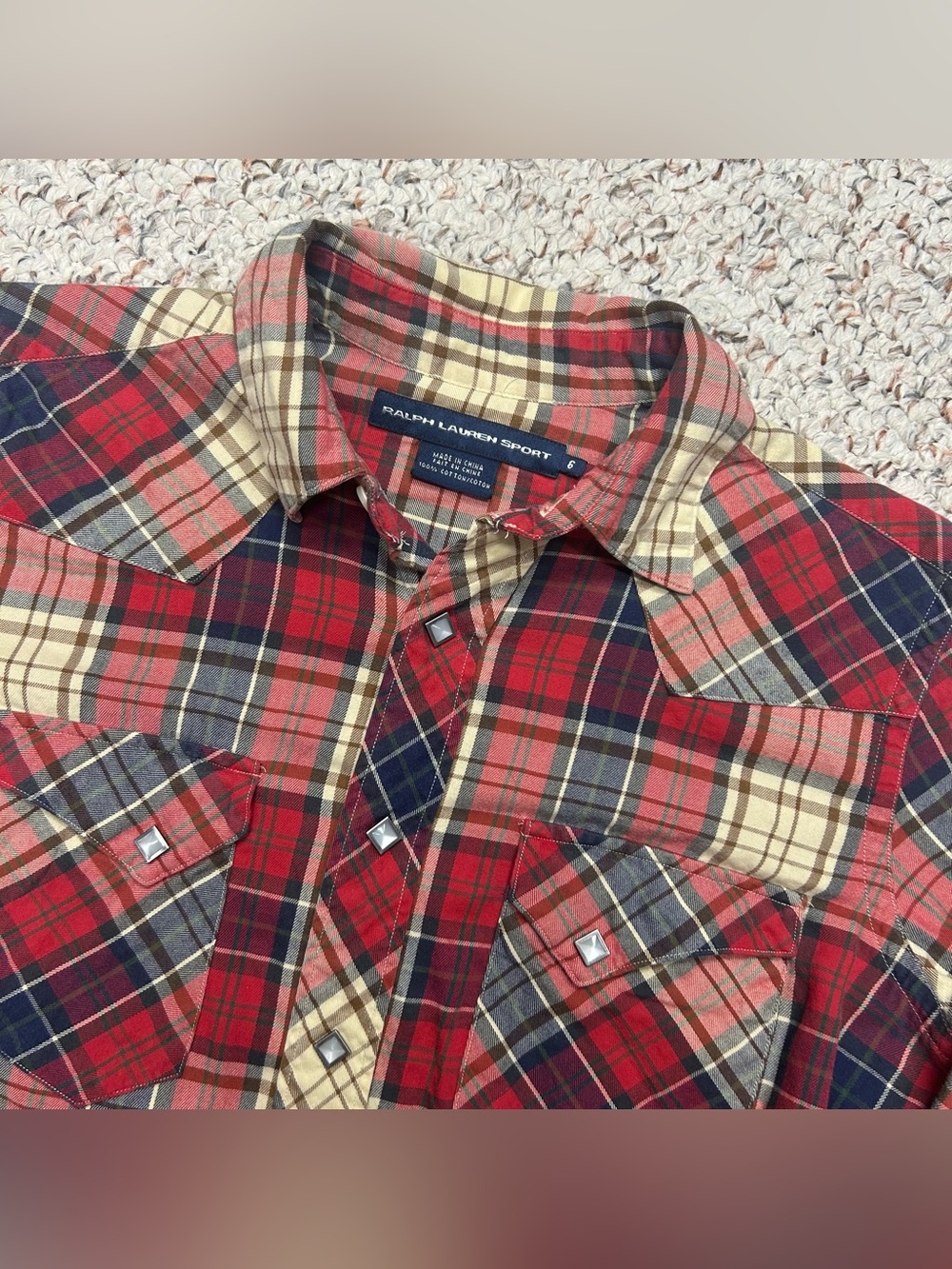 Ralph Lauren Sport Women’s Plaid Western Pearl Snap Long Sleeve Shirt Sz6 XS